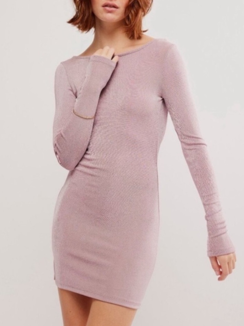 Free People x intimately FP call me Later long sleeve dress in Dawn Pink NWT M